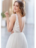 Beaded Ivory Lace Tulle Sexy Flowing Wedding Dress